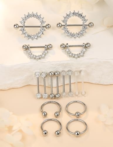 Cisyozi 14G Nipple Piercing Jewelry Tongue Rings for Women 14 Gauge Stainless Surgical Steel Silver Nipple Tongue Ring Diamond Nipple Barbells Bar Nipple Hoops Nipple Piercings Jewelry Women Clear CZ - Image 3