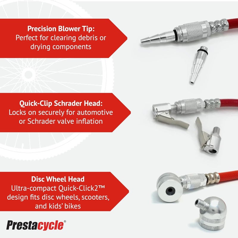Prestacycle Prestaflator Bike Tire Inflator, Presta & Schrader Valve Air Compressor Tool – Works with Tubeless & Standard Tires – Bike & Car Air Compressor Tire Inflator for MTB & Road Bikes - Image 3