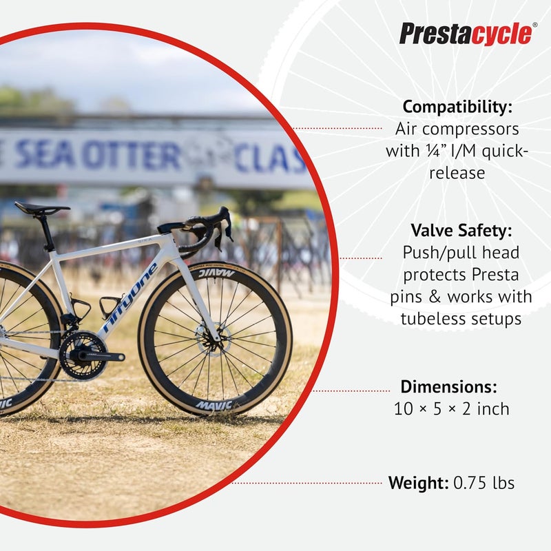 Prestacycle Prestaflator Bike Tire Inflator, Presta & Schrader Valve Air Compressor Tool – Works with Tubeless & Standard Tires – Bike & Car Air Compressor Tire Inflator for MTB & Road Bikes - Image 5
