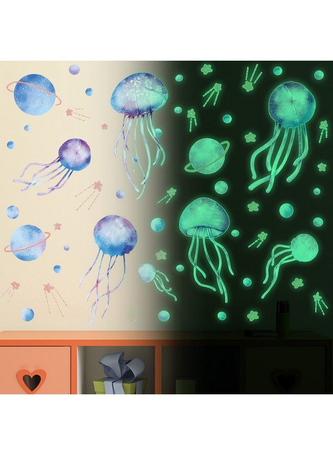 LiveGallery Starry Sky Jellyfish Wall Sticker Glow in The Dark Wall Stickers Stars Fluorescent Green Luminous Wall Decals DIY Peel Stick Art Decor for Walls Ceiling Kids Bedroom Living Room Nursery Girls and Boys(Green) - Image 2