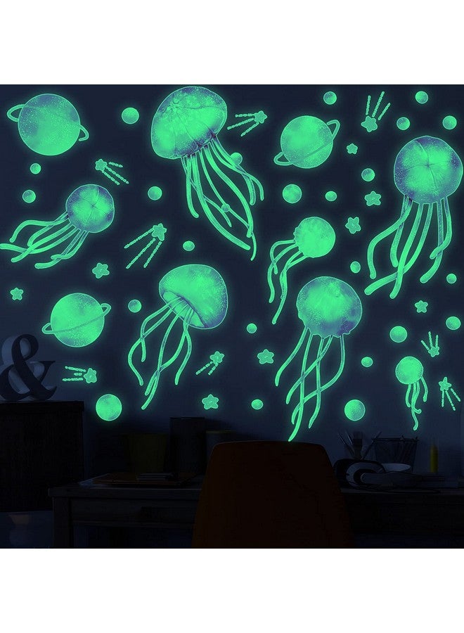 LiveGallery Starry Sky Jellyfish Wall Sticker Glow in The Dark Wall Stickers Stars Fluorescent Green Luminous Wall Decals DIY Peel Stick Art Decor for Walls Ceiling Kids Bedroom Living Room Nursery Girls and Boys(Green) - Image 5