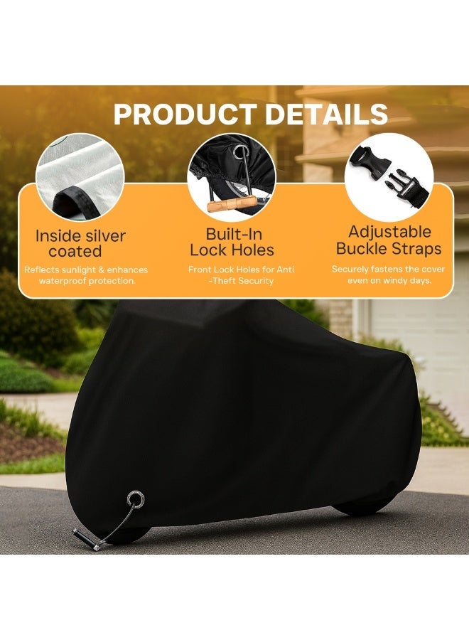 Topify Motorcycle Cover, Motorbike Cover All Season Universal Weather Waterproof Sun Outdoor Protection with Lock-Holes & Storage Bag, 3XL Motorcycles Vehicle Cover - Image 3