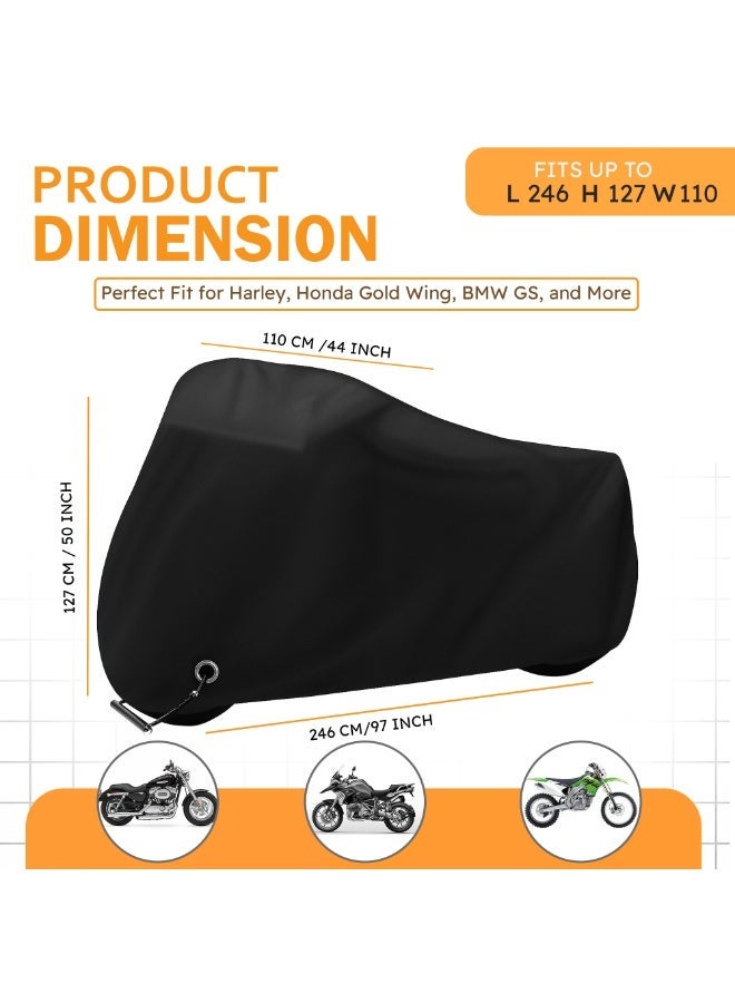 Topify Motorcycle Cover, Motorbike Cover All Season Universal Weather Waterproof Sun Outdoor Protection with Lock-Holes & Storage Bag, 3XL Motorcycles Vehicle Cover - Image 2