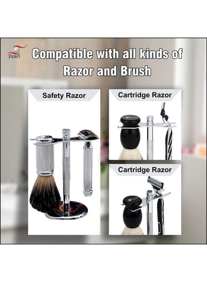 Pearl Combo of Shaving Razor and Brush Holder Stand (Chrome) - Image 2