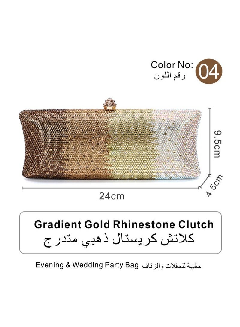 Gradient Gold Rhinestone Crystal Clutch Bag Women Wedding Evening Handbag Sparkly Diamond Purse