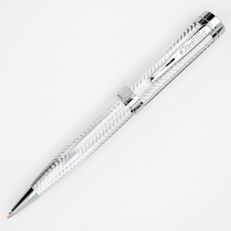 Conklin Herringbone Signature Ballpoint Pen Silver with Chrome Trim Intricate Engraved Design Refillable for Longevity Elegant Gift for Professionals and Writing Enthusiasts - Image 2
