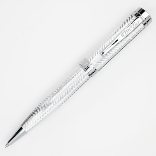 Conklin Herringbone Signature Ballpoint Pen Silver with Chrome Trim Intricate Engraved Design Refillable for Longevity Elegant Gift for Professionals and Writing Enthusiasts - Image 1