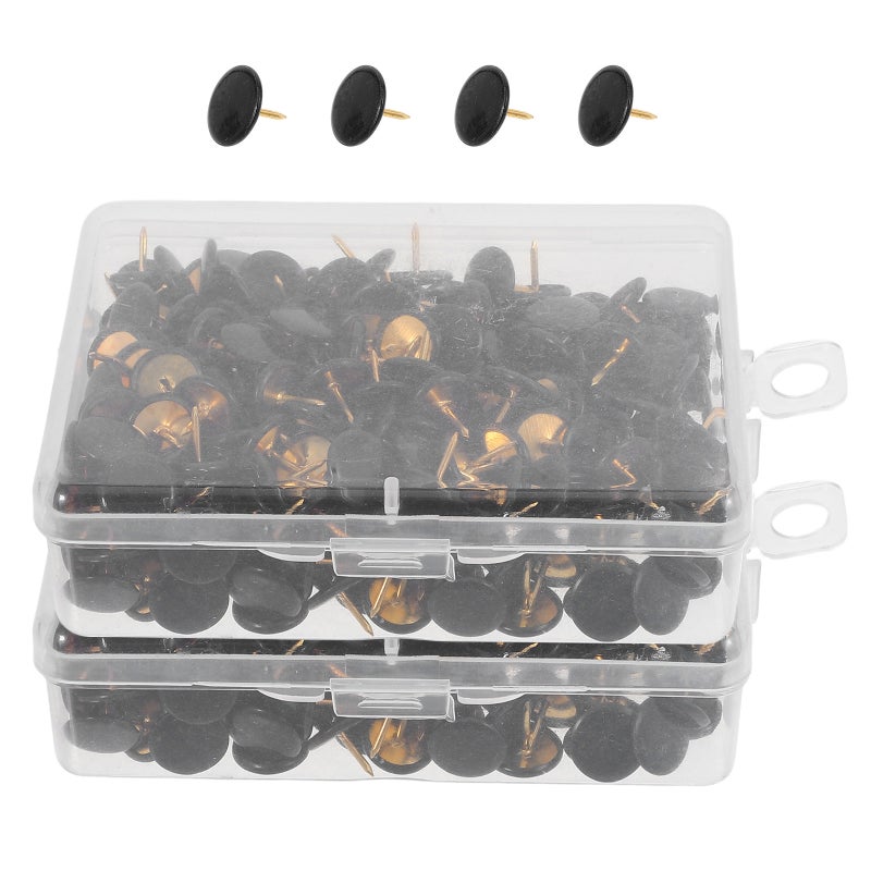 600pcs Round Flat Thumbtacks Black - Heavy Duty Push Pins Metal Thumb Tacks For Bulletin Board Decorative Nails Wall Hanging Photos Home Furniture Sofa Crafts Office - Image 1