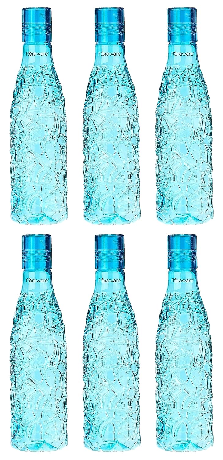 Floraware Food Grade Premium Plastic Fridge Round Water Bottle Drinking Bottle 1000ml Pack of 6 Blue - Image 1