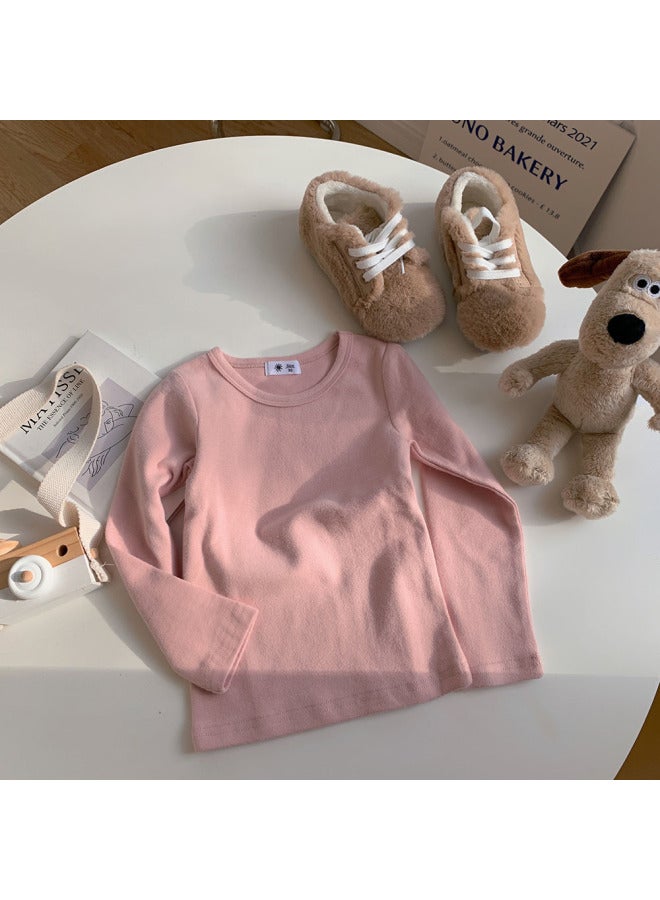 Children's Wear Thick Autumn Clothes Boys And Girls Korean Stretch Solid Color Base Shirt Baby Round Neck Thickened T-shirt Children's Base Shirt