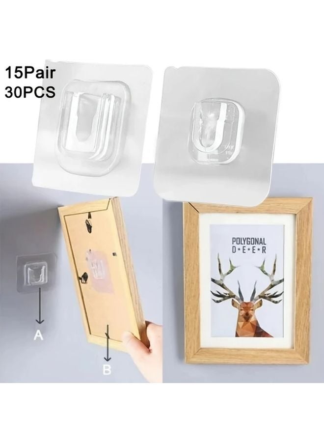 15 Pairs Double Sided Adhesive Wall Hooks Waterproof No Nails For Bathroom Home - Image 2