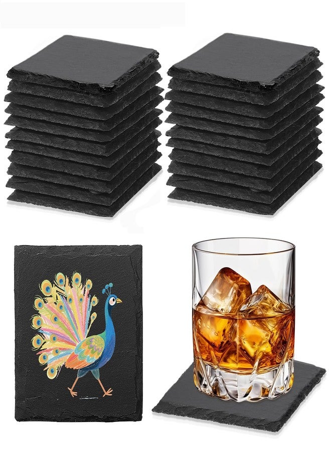 DASSNANE 24 PCS Slate Coasters Black Square 4 Inch Bulk Rock Coasters, Blank Laser Engraving, Scratch Resistant Bottom, Home Office Kitchen Gift Wedding Bar Party - Image 1