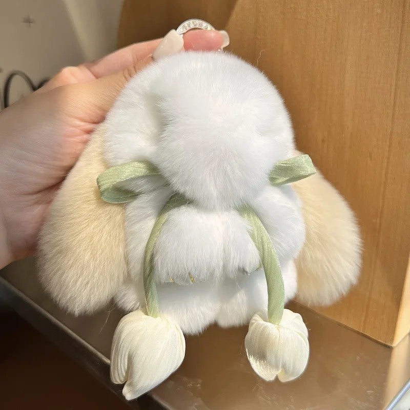 Y&D 10cm Cute Real Rex Rabbit Fur Keychain Mini Bunny Pendant Women Bag Charm Car Key Ring Ornaments Girl Plush Toy Trinkets Gift - Image 1
