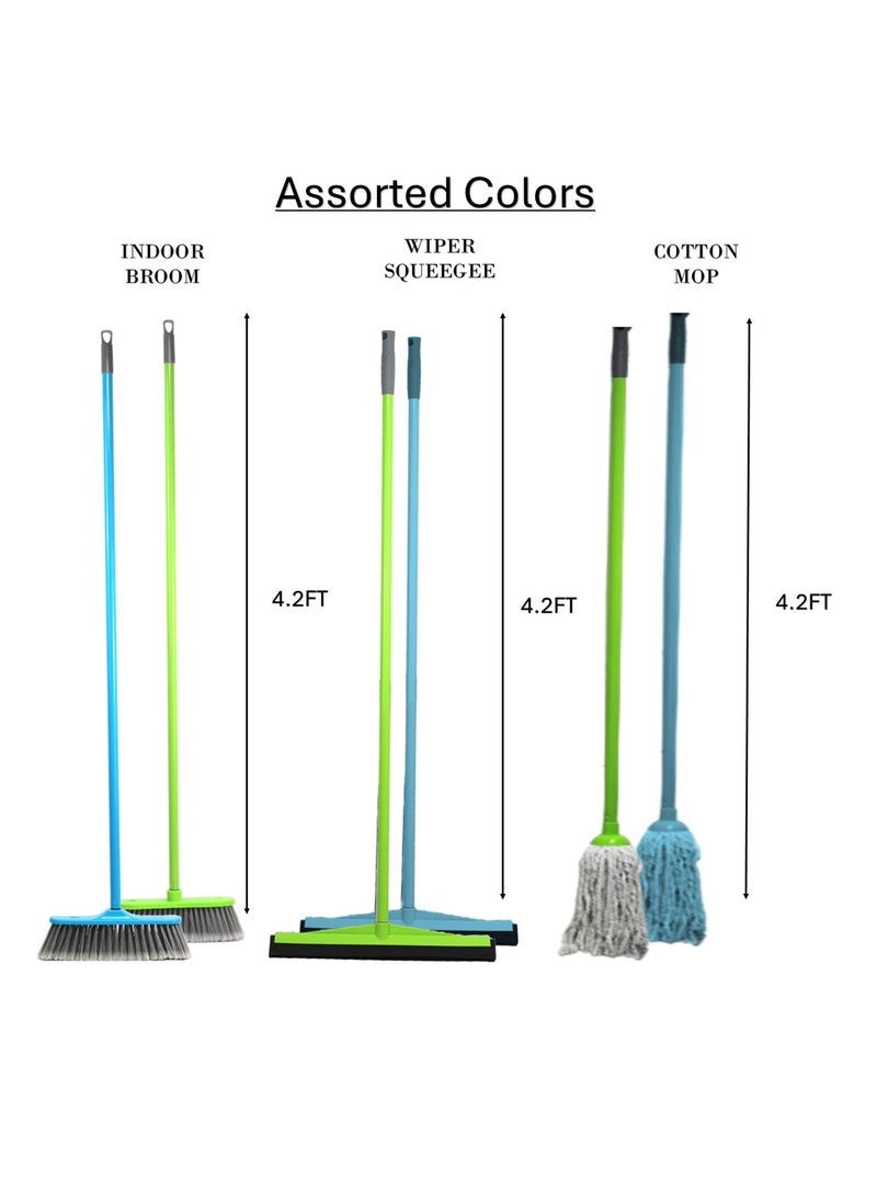 Clean and Care Cleaning Set Broom Wiper Cotton Mop with Iron Stick and Two Refill Set for Kitchen Home Bathroom tools Assorted Color - pzsku/Z944A75483E04C4ACC144Z/45/_/1718002535/a46bebbc-e512-4a8c-915b-9ac847bc0be0