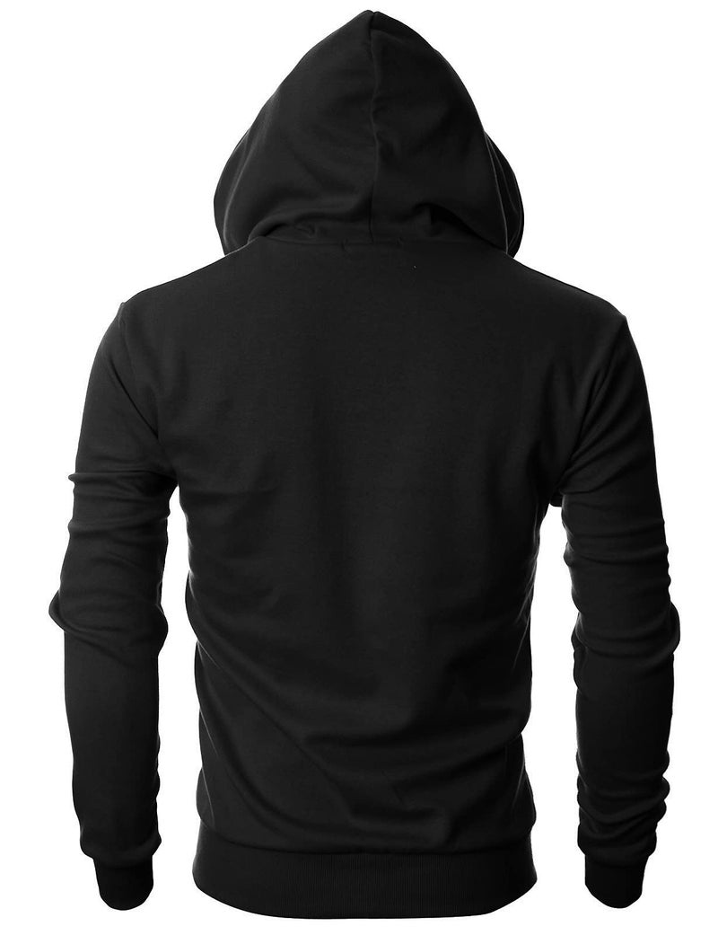 Ohoo Men's Zip Up Hoodie Lightweight Slim Fit Sweatshirt Full Zip Hooded Jacket Concealed Zipper / DCF136-BLACK-M - Image 3