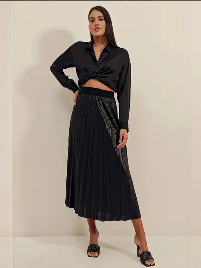 BIG DART BDART Faux Leather Pleated Midi Skirt