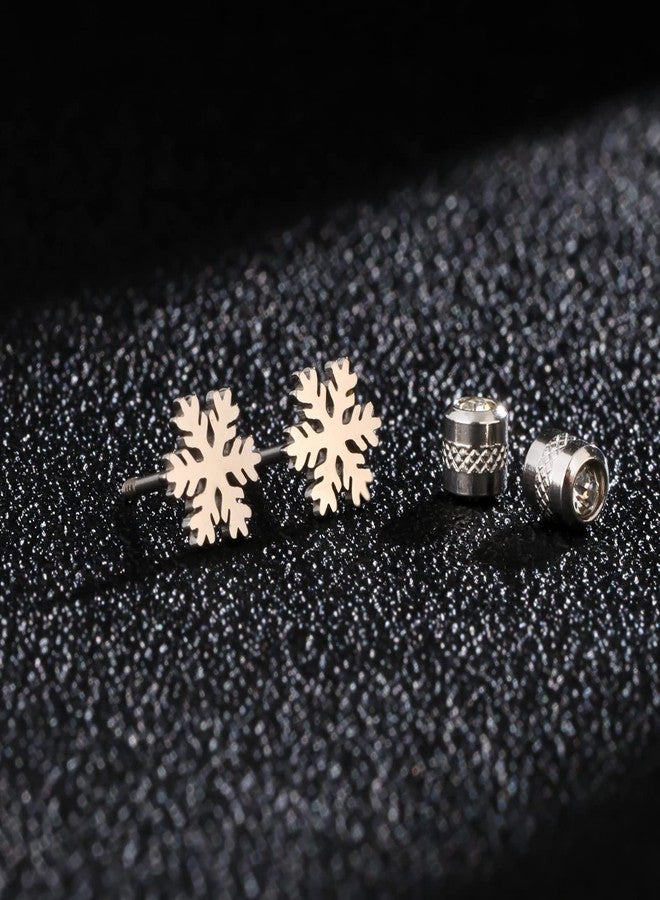 Hopply Winter Snowflake Christmas Earrings Stud for Women's, Titanium Screw Back Stud Earrings Jewellery Gifts, Stainless Steel, No Gemstone - Image 3