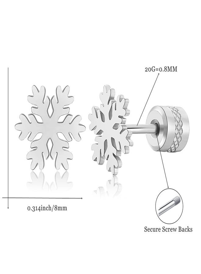 Hopply Winter Snowflake Christmas Earrings Stud for Women's, Titanium Screw Back Stud Earrings Jewellery Gifts, Stainless Steel, No Gemstone - Image 5