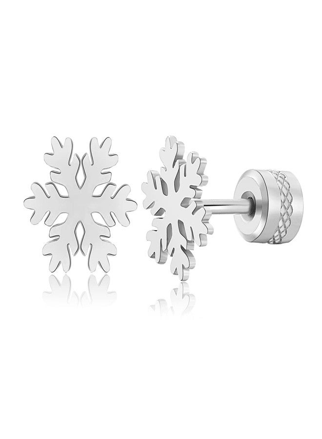 Hopply Winter Snowflake Christmas Earrings Stud for Women's, Titanium Screw Back Stud Earrings Jewellery Gifts, Stainless Steel, No Gemstone - Image 1