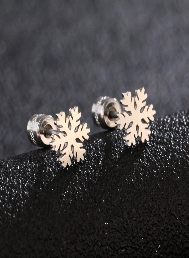 Hopply Winter Snowflake Christmas Earrings Stud for Women's, Titanium Screw Back Stud Earrings Jewellery Gifts, Stainless Steel, No Gemstone - Image 2