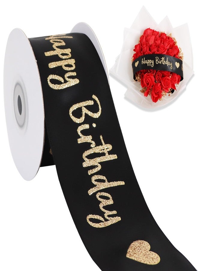 TONIFUL Glitter Black Happy Birthday Satin Ribbon 2 Inch x 10 Yards Wide Printed Shiny Ribbon for Gift Wrapping,Flower Bouquet Decoration,Crafts,Banner Making and Party Supply - Image 1