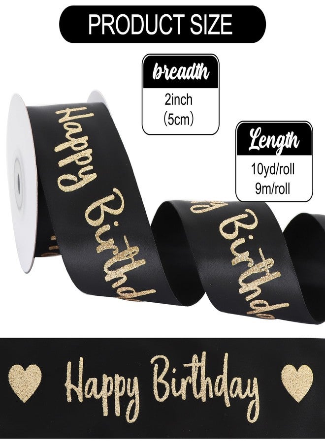 TONIFUL Glitter Black Happy Birthday Satin Ribbon 2 Inch x 10 Yards Wide Printed Shiny Ribbon for Gift Wrapping,Flower Bouquet Decoration,Crafts,Banner Making and Party Supply - Image 2
