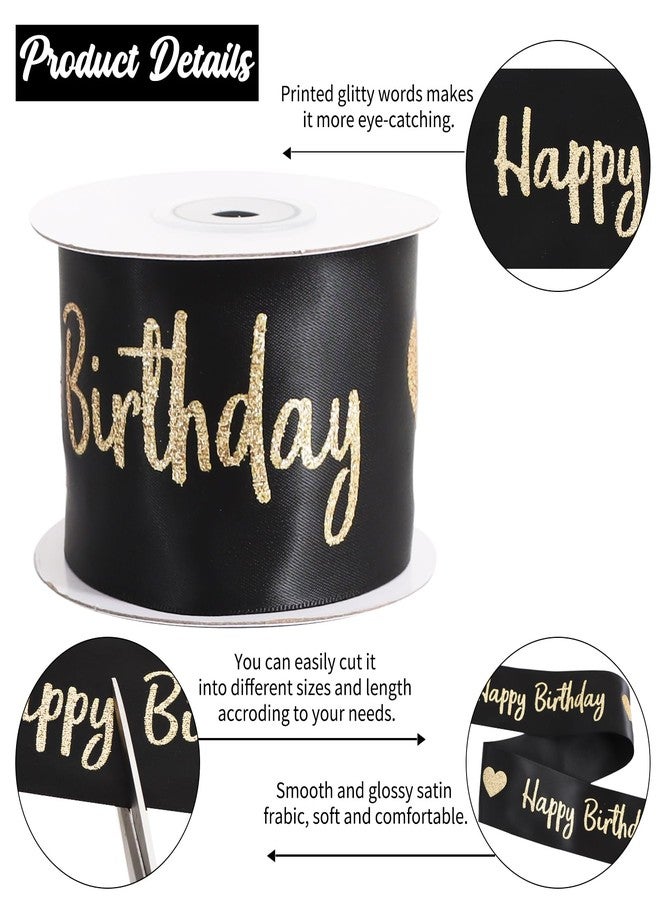 TONIFUL Glitter Black Happy Birthday Satin Ribbon 2 Inch x 10 Yards Wide Printed Shiny Ribbon for Gift Wrapping,Flower Bouquet Decoration,Crafts,Banner Making and Party Supply - Image 3