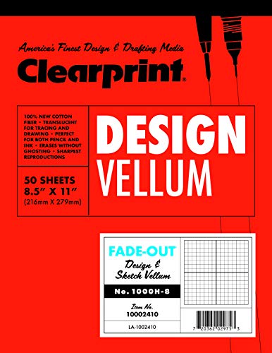 Clearprint 812 x 11 1000H Design Vellum Pad with Printed FadeOut 8x8 Grid 16 lb 100 Cotton 50 Sheets 1 Each