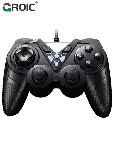 Black USB Game Handle,Wired Controller Joystick Gamepad, Support Vibration, with Turbo & AUTO Function Keys, Ergonomically Designed