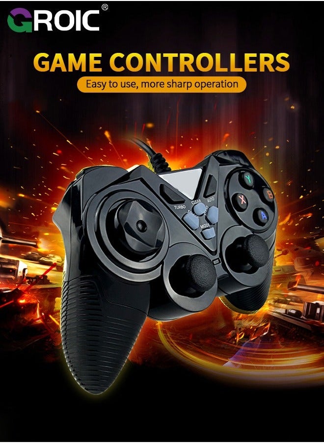 جرويك Black USB Game Handle,Wired Controller Joystick Gamepad, Support Vibration, with Turbo & AUTO Function Keys, Ergonomically Designed  - Image 2