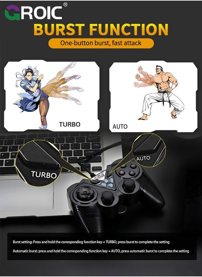 جرويك Black USB Game Handle,Wired Controller Joystick Gamepad, Support Vibration, with Turbo & AUTO Function Keys, Ergonomically Designed  - Image 5
