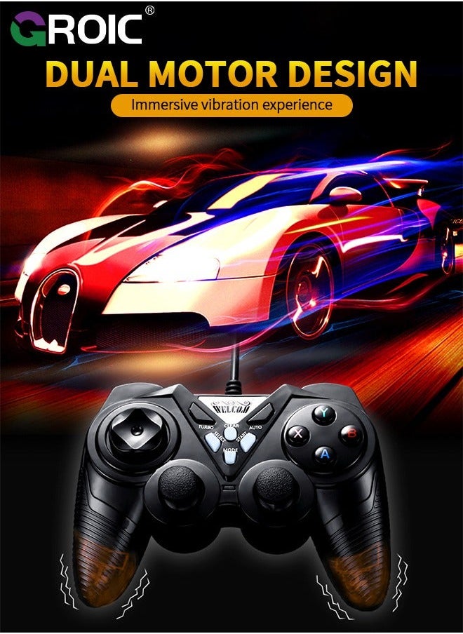 جرويك Black USB Game Handle,Wired Controller Joystick Gamepad, Support Vibration, with Turbo & AUTO Function Keys, Ergonomically Designed  - Image 3