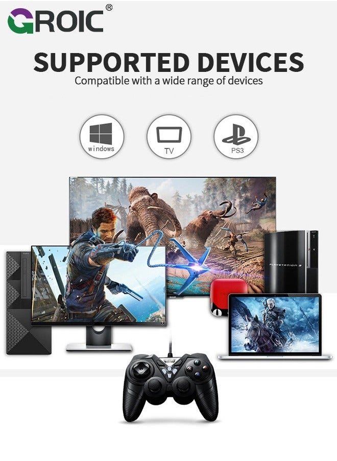 GROIC - Black USB Game Handle,Wired Controller Joystick Gamepad, Support Vibration, with Turbo & AUTO Function Keys, Ergonomically Designed - Image 1