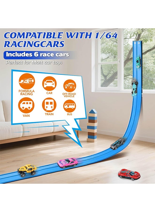 YelaJoy Flexible Race Track Toys for Kids: 15 Ft Flex Race Car Ramp Track with Suction Cups - Rolls Up Portable DIY Racetrack Compatible with Diecast 1/64th Cars Model - Birthday Gifts for Boys Girls Ages 3+ - Image 2