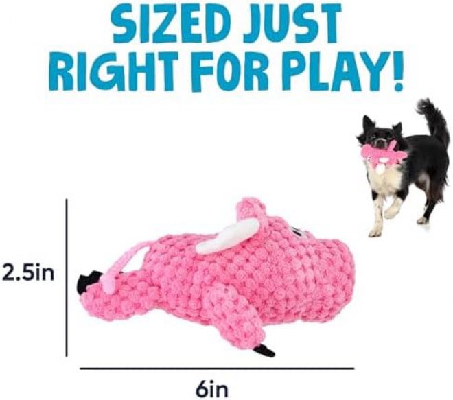 goDog Just for Me Flying Pig Checkers with Chew Guard Technology Tough Plush Dog Toy, Pink, Small - Image 3