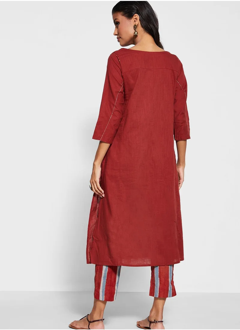 Fabindia Cotton Round Neck Kurta with Pants