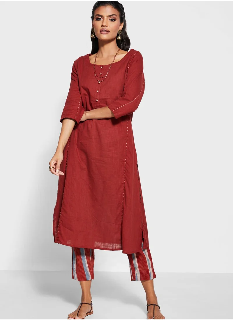 Fabindia Cotton Round Neck Kurta with Pants