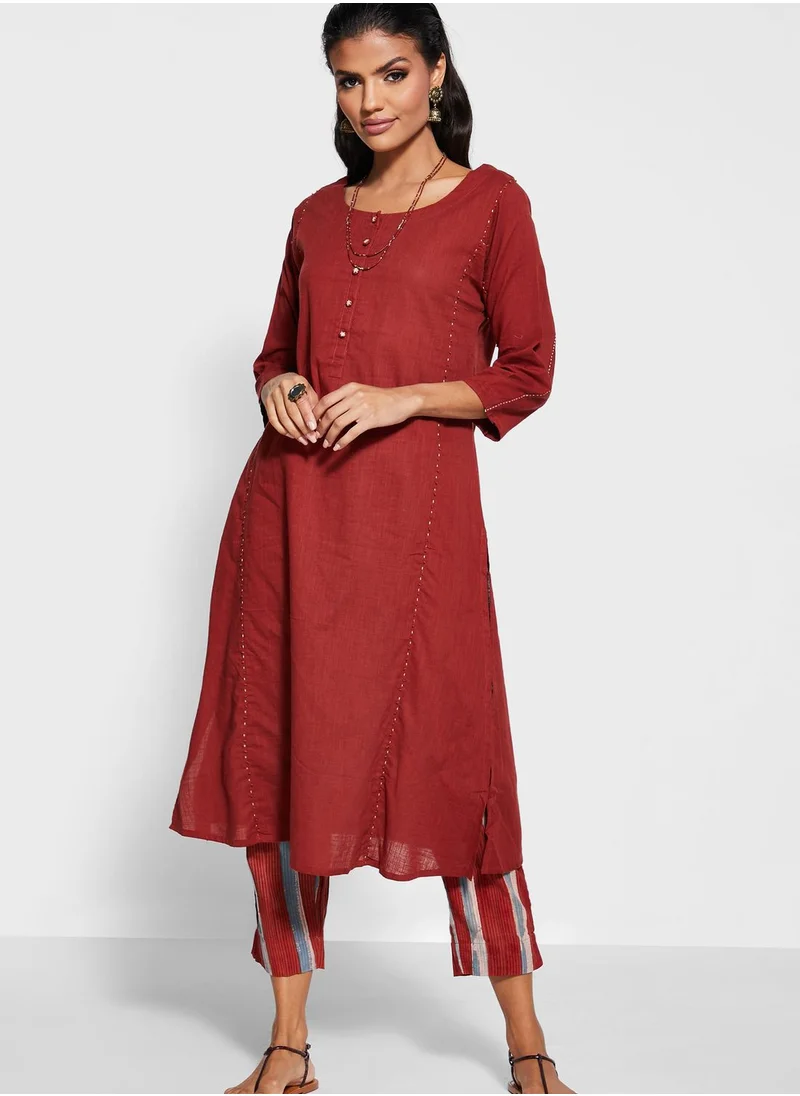 Fabindia Cotton Round Neck Kurta with Pants