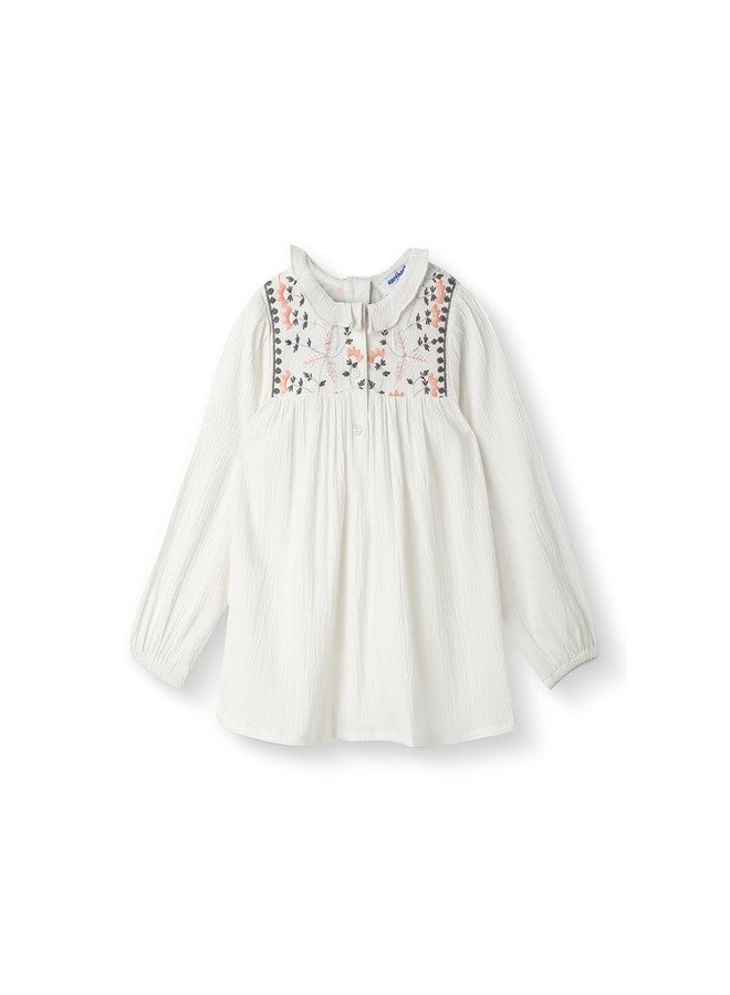 Nautinati Girls Floral Print Peter Pan Collar with Puff Sleeve Cotton Dress| Age 3 Months -6 Years Off White - Image 1