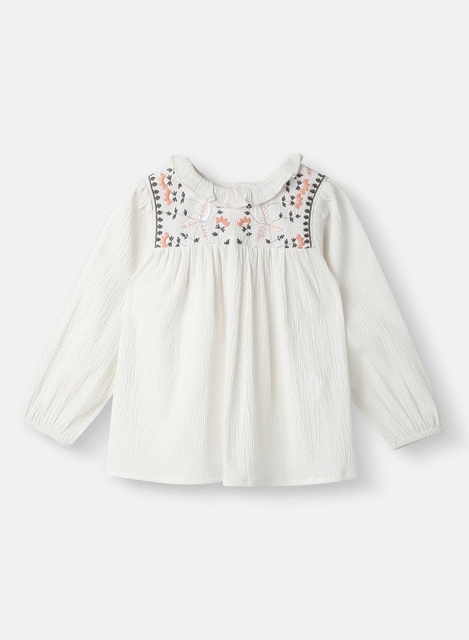 Nautinati Girls Floral Print Peter Pan Collar with Puff Sleeve Cotton Dress| Age 3 Months -6 Years Off White - Image 2