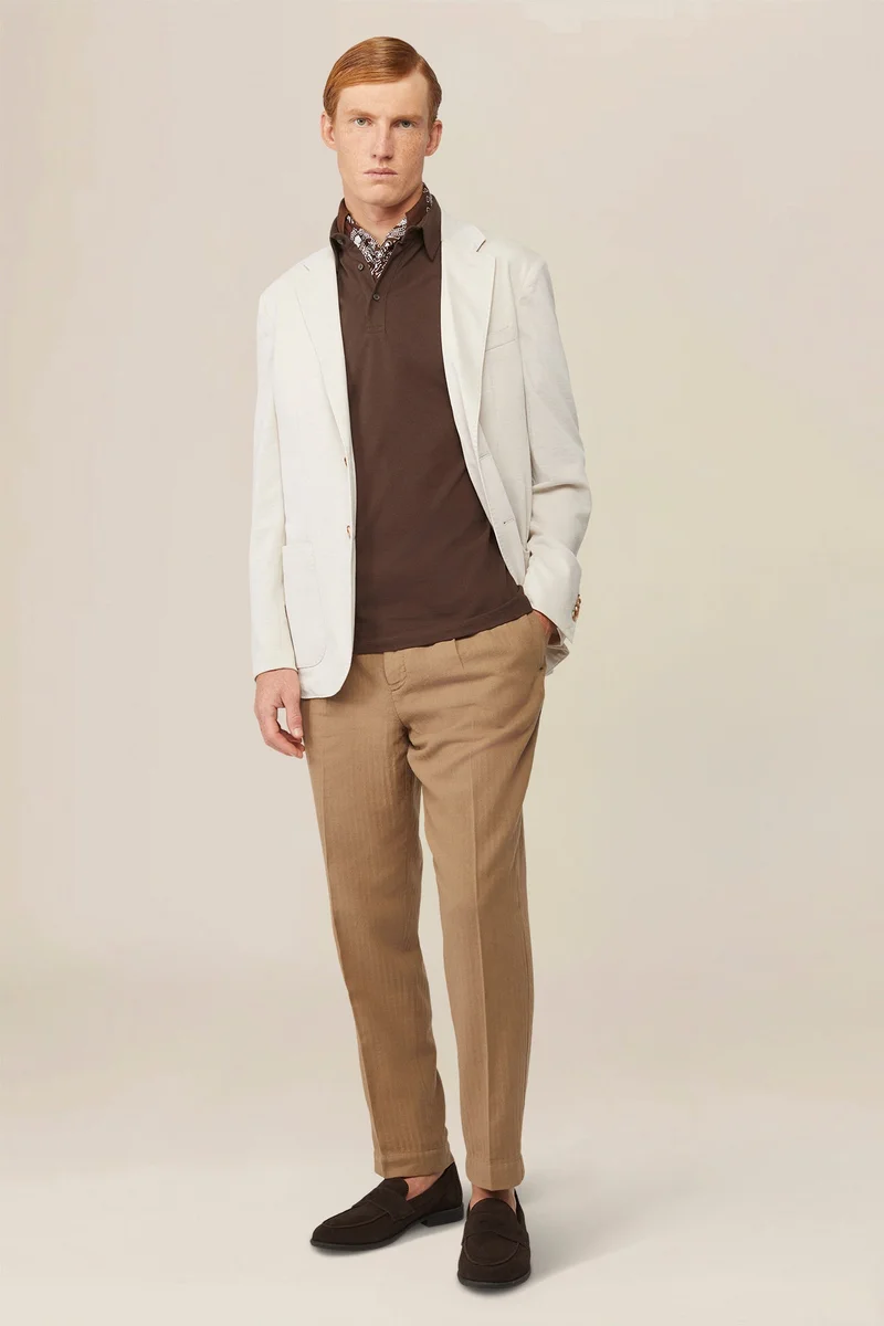 دوبل غانغر Men's single-breasted, unlined, regular fit jacket - Sand