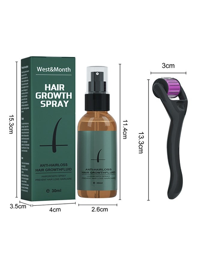 West&Month - Hair Growth Spray,Beard Growth Spray Set for Men Nourishing Moisturizing Moustache Growth Enhancer Anti Hair Loss Care Serum with Beard Roller 30ml - Image 1