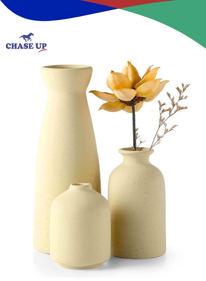 تشيس اب مجموعة مزهريات سيراميك بيج - 3 مزهريات زهور صغيرة للديكور، ديكور منزلي عصري، مزهريات للديكور، مزهرية عشب البامباس، مزهريات زهور مجففة، غرفة المعيشة، رف طاولة، قطع مركزية للديكور - Image 1