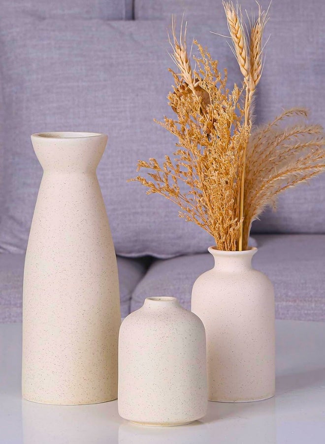 تشيس اب مجموعة مزهريات سيراميك بيج - 3 مزهريات زهور صغيرة للديكور، ديكور منزلي عصري، مزهريات للديكور، مزهرية عشب البامباس، مزهريات زهور مجففة، غرفة المعيشة، رف طاولة، قطع مركزية للديكور - Image 3