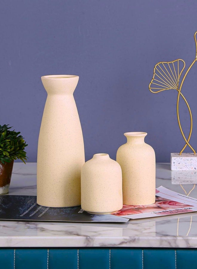 تشيس اب مجموعة مزهريات سيراميك بيج - 3 مزهريات زهور صغيرة للديكور، ديكور منزلي عصري، مزهريات للديكور، مزهرية عشب البامباس، مزهريات زهور مجففة، غرفة المعيشة، رف طاولة، قطع مركزية للديكور - Image 2