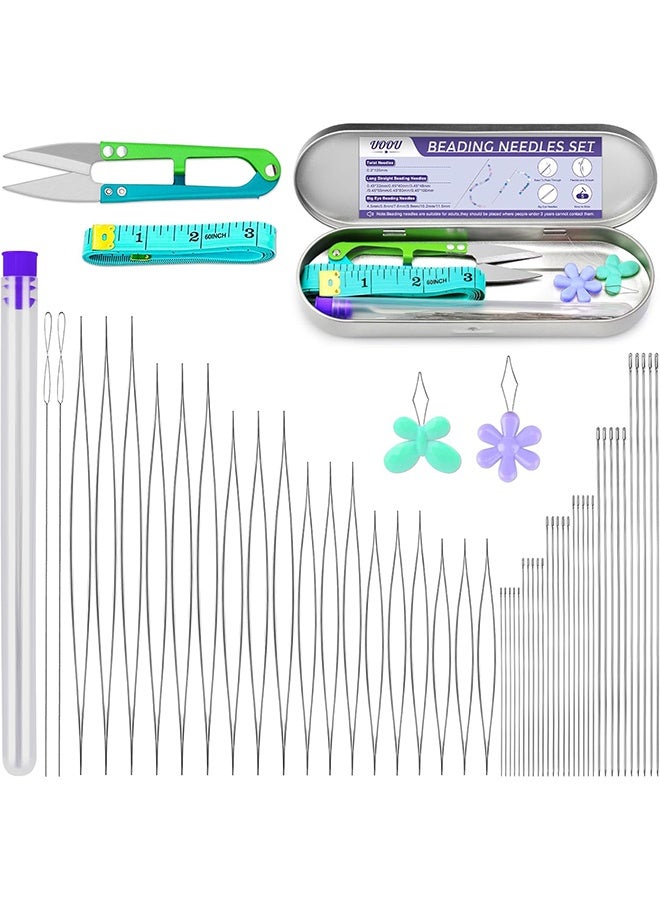 86 Pcs Beading Needle Set, 6 Sizes Big Eye Beading Needles for Seed Beads, Long Straight Bead Needles, Twist Beading Needles, Flexible Needle for Jewelry Making - Image 1