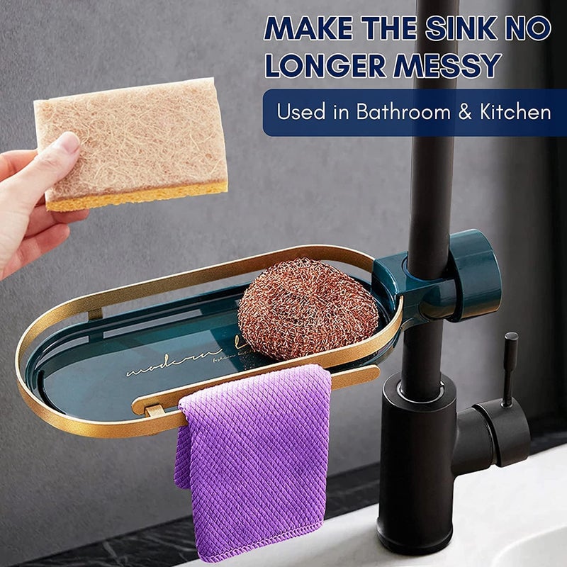 Snivy Snivy Kitchen Faucet Sponge Holder - Handy Punch-Free Kitchen Bathroom Sink Caddy Organizer for Sponge Shampoo Soap Shelf Holder, Simple Install Faucet Storage Caddy Save Space Rack - 1 Pc  - Image 4
