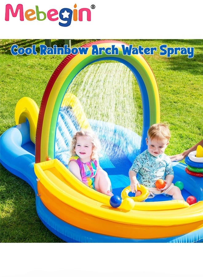 ميبيجين حوض سباحة للأطفال مقاس 220*122*104 سم، حوض سباحة قابل للنفخ مع منزلق مائي، مركز لعب قابل للنفخ للأطفال مع رذاذ الماء وكرات رمي الحلقات، سهل الإعداد والتخزين، مناسب للفناء الخلفي والحديقة والشاطئ والحفلات الصيفية - Image 5