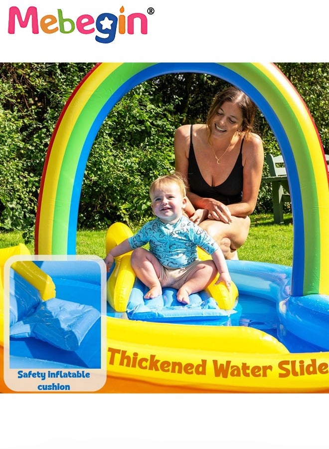ميبيجين حوض سباحة للأطفال مقاس 220*122*104 سم، حوض سباحة قابل للنفخ مع منزلق مائي، مركز لعب قابل للنفخ للأطفال مع رذاذ الماء وكرات رمي الحلقات، سهل الإعداد والتخزين، مناسب للفناء الخلفي والحديقة والشاطئ والحفلات الصيفية - Image 4