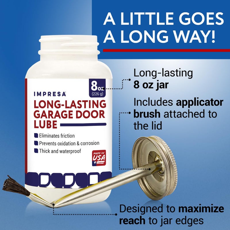 IMPRESA [8oz. Jar] Dielectric Garage Door Lubricant w/Built-in Applicator Brush - Weatherproof Silicone Grease Garage Door Lube - Made in USA - Image 4
